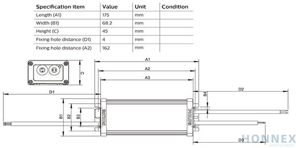 Dimmable and programmable MOSO LED Driver X6-075M for LED luminaires up to  75W 90-305 V AC.