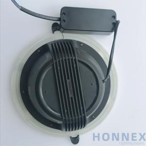 PHILIPS DN350 recessed installation view showing spring clips and heat-sink fins on the rear
